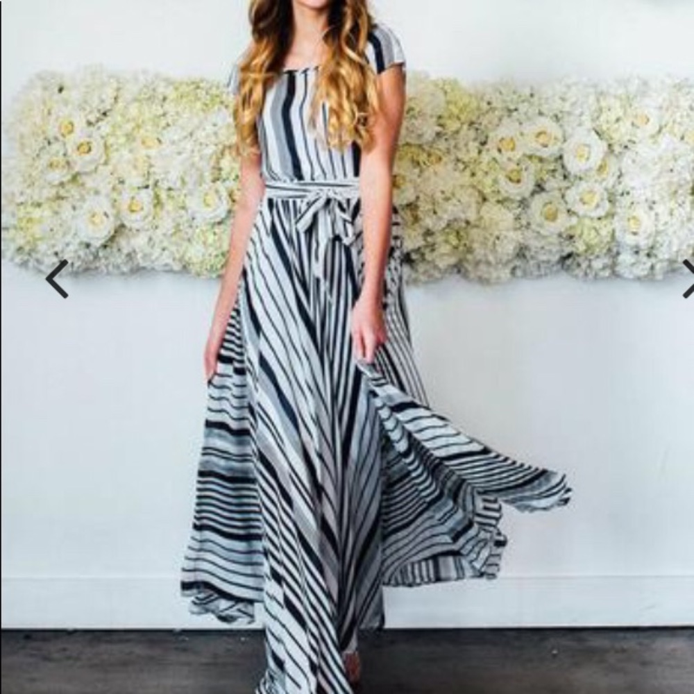 NWT Shabby Apple zebra stripe maxi dress navy